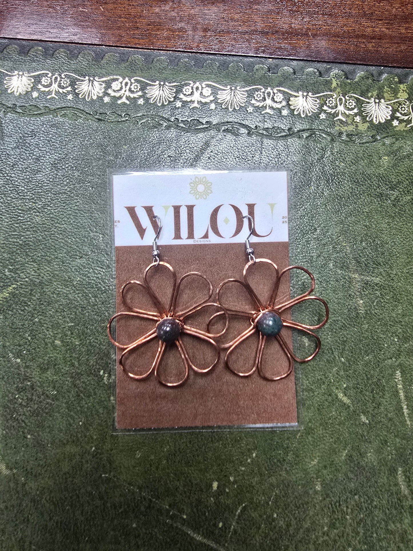 Copper Flaura earrings - Indian Agate by Wilou designs