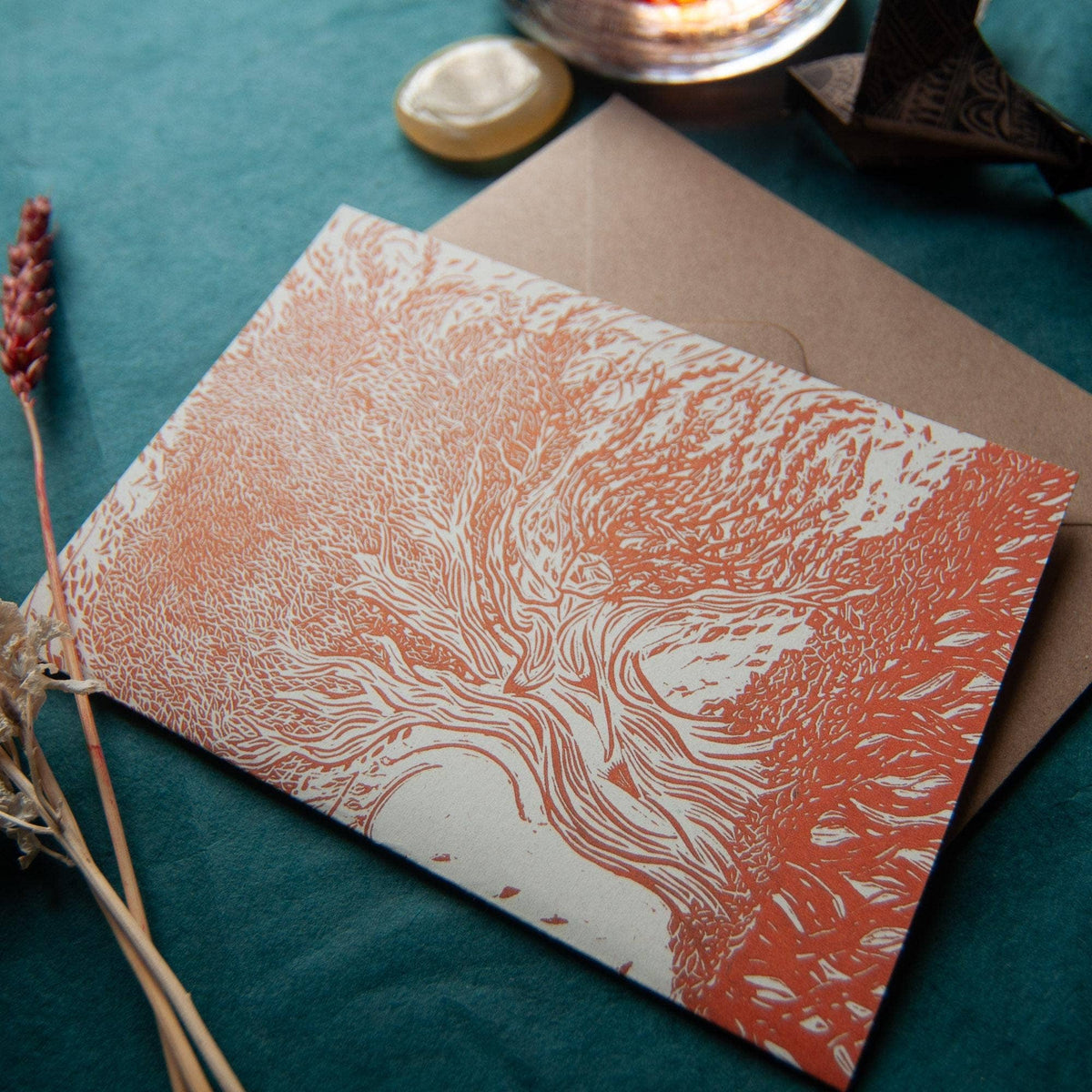 AUTUMN DRYAD | Greeting card | Linocut Design.