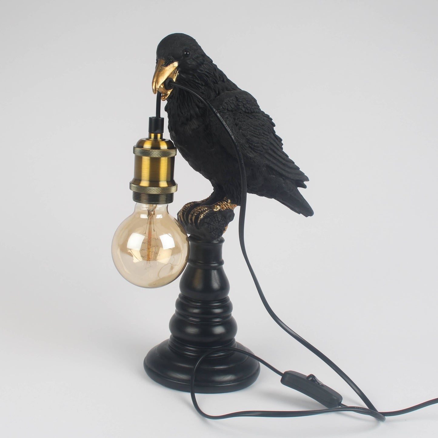 Gothic Raven Table Lamp | Quirky Black Crow Lighting UK Plug