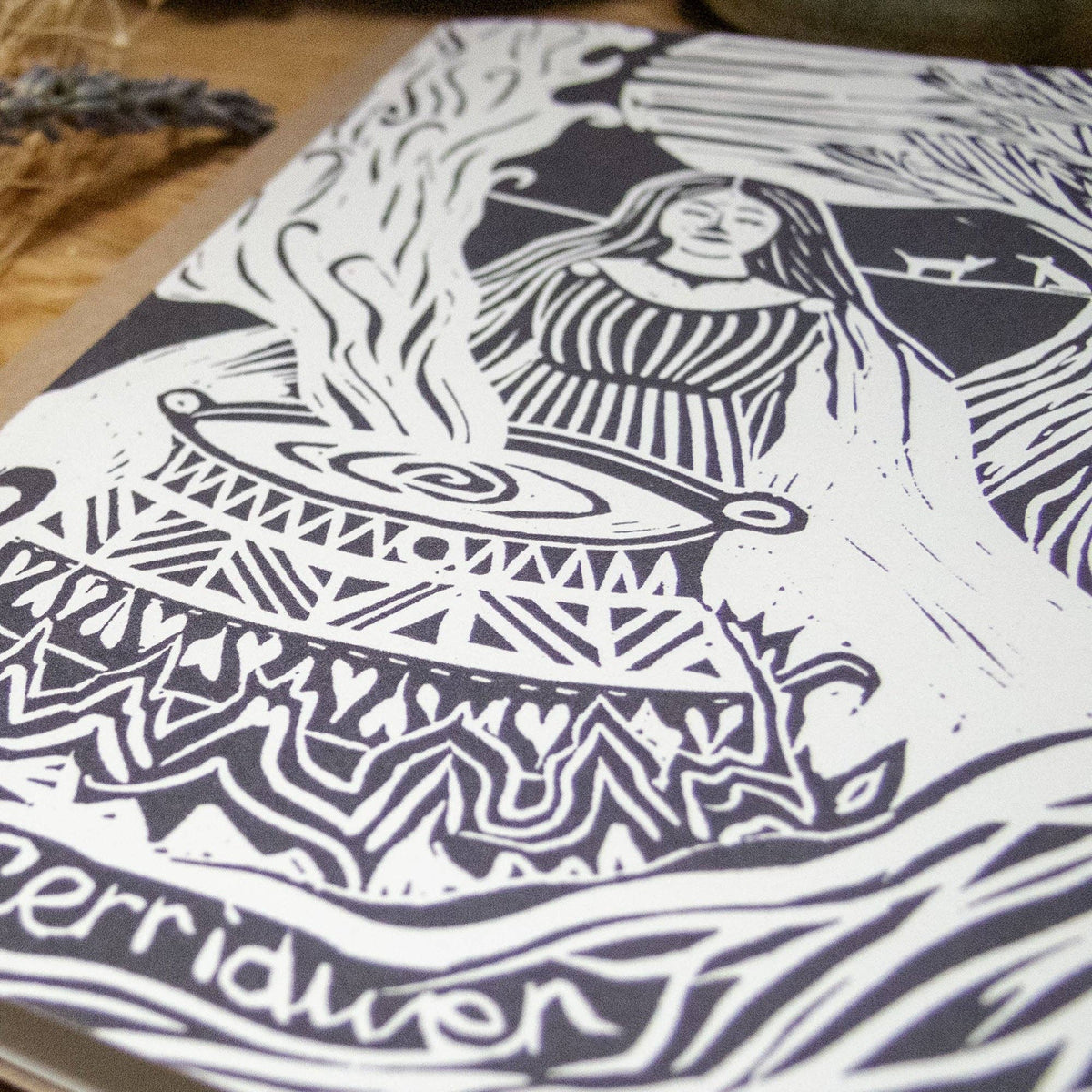 GODDESS CERRIDWEN | Greeting card | Linocut design