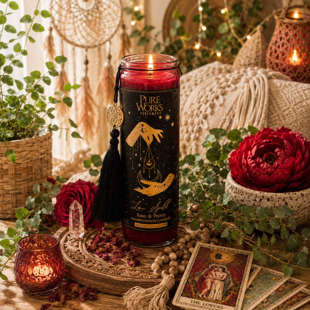 Candle in Glass Jar Esoteric Love Spell Rose and Peony