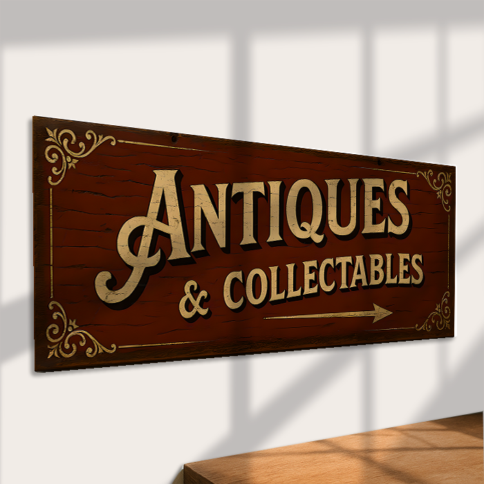 Antiques & Collectables Metal Sign – Vintage-Inspired Wall