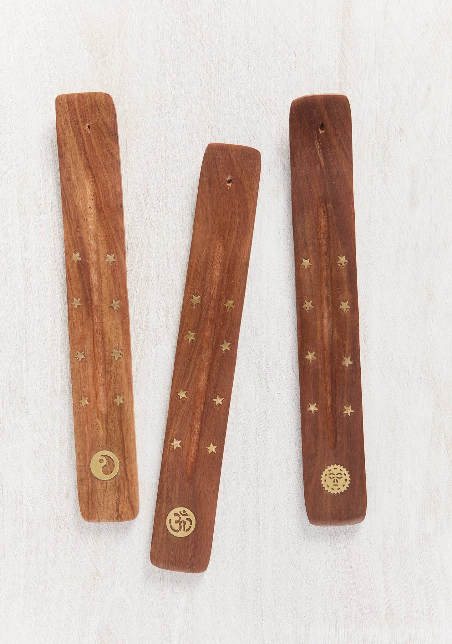 Incense Holder, Natural, Brass Motif