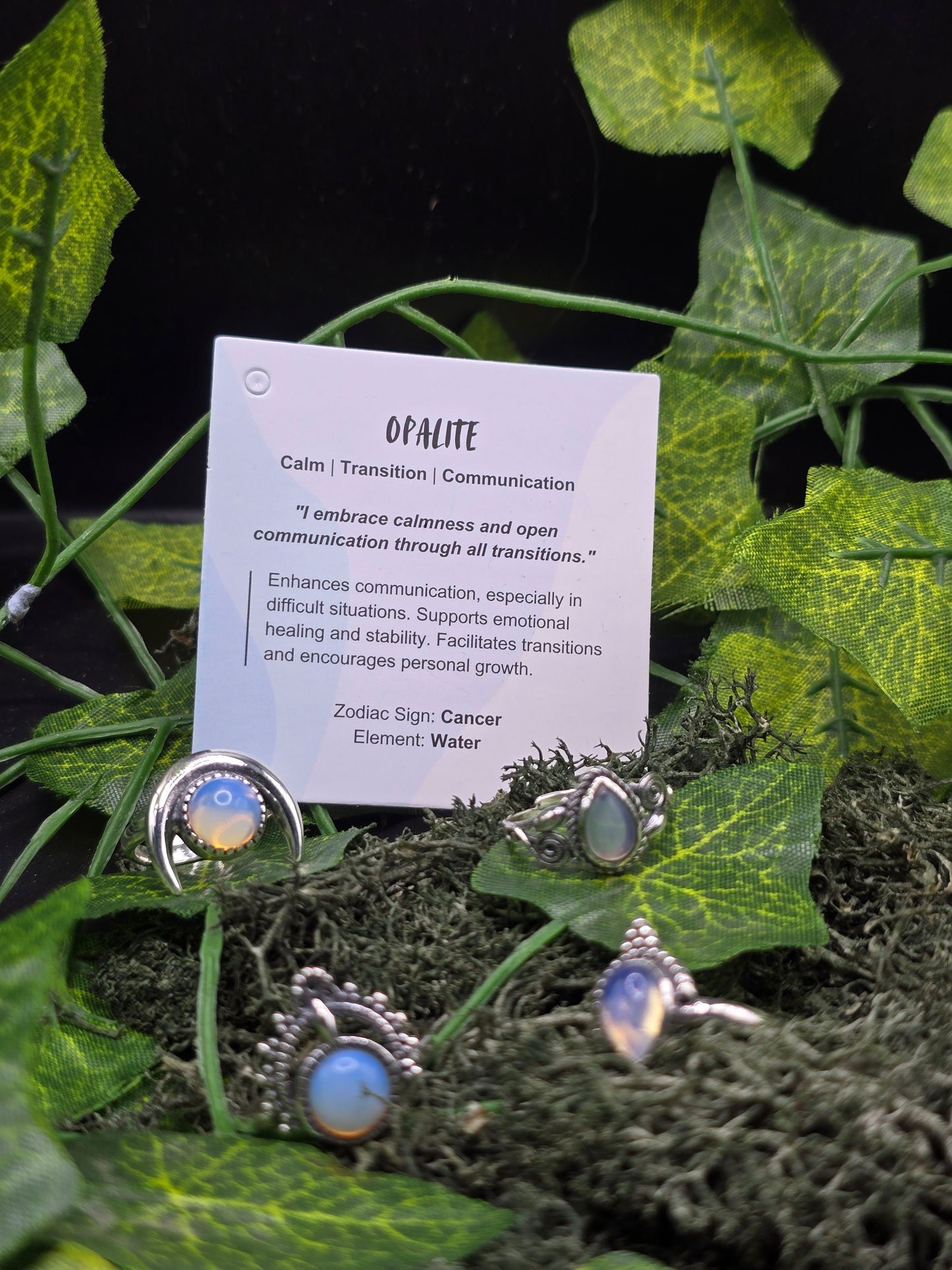 Silver plated gemstone rings - Opalite