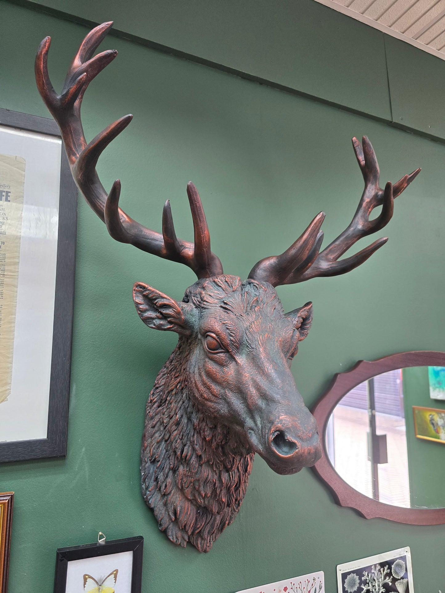 Large Antique Bronze Effect Stag Wall Head