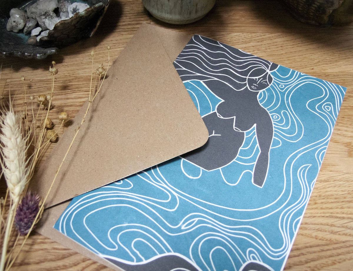 WATER SPIRIT GODDESS | Greeting card | Linocut design