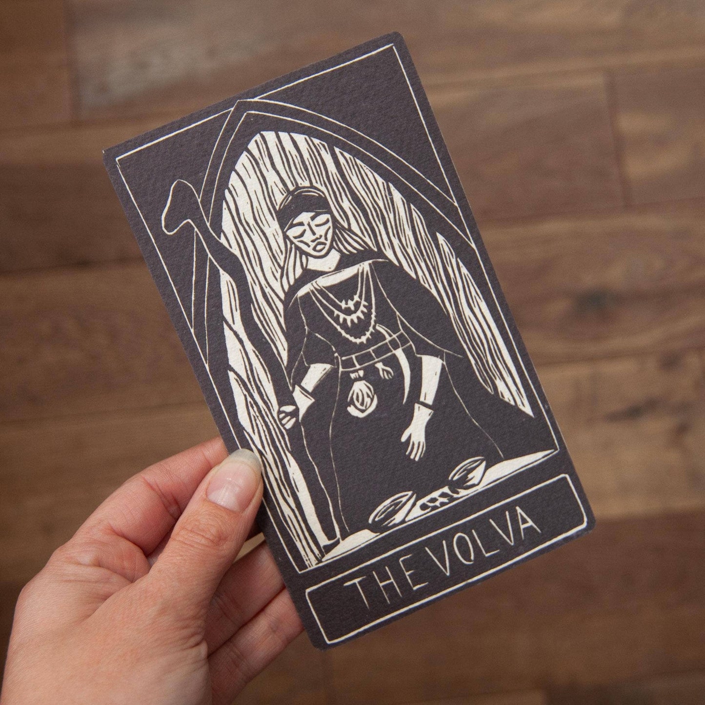 THE VOLVA | ORACLE ALTAR CARD | Linocut design