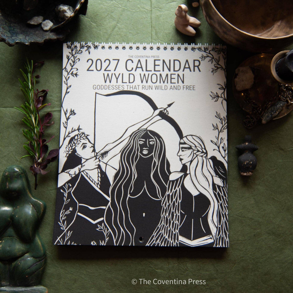 WYLD WOMEN Calendar 2027 | Original linocut art with goddess guidance and cut out oracle cards.