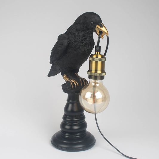 Gothic Raven Table Lamp | Quirky Black Crow Lighting UK Plug