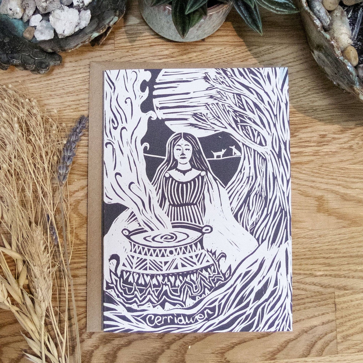 GODDESS CERRIDWEN | Greeting card | Linocut design