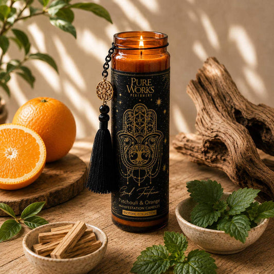 Candle in Glass Jar Esoteric Good Fortune, Patchouli/Orange