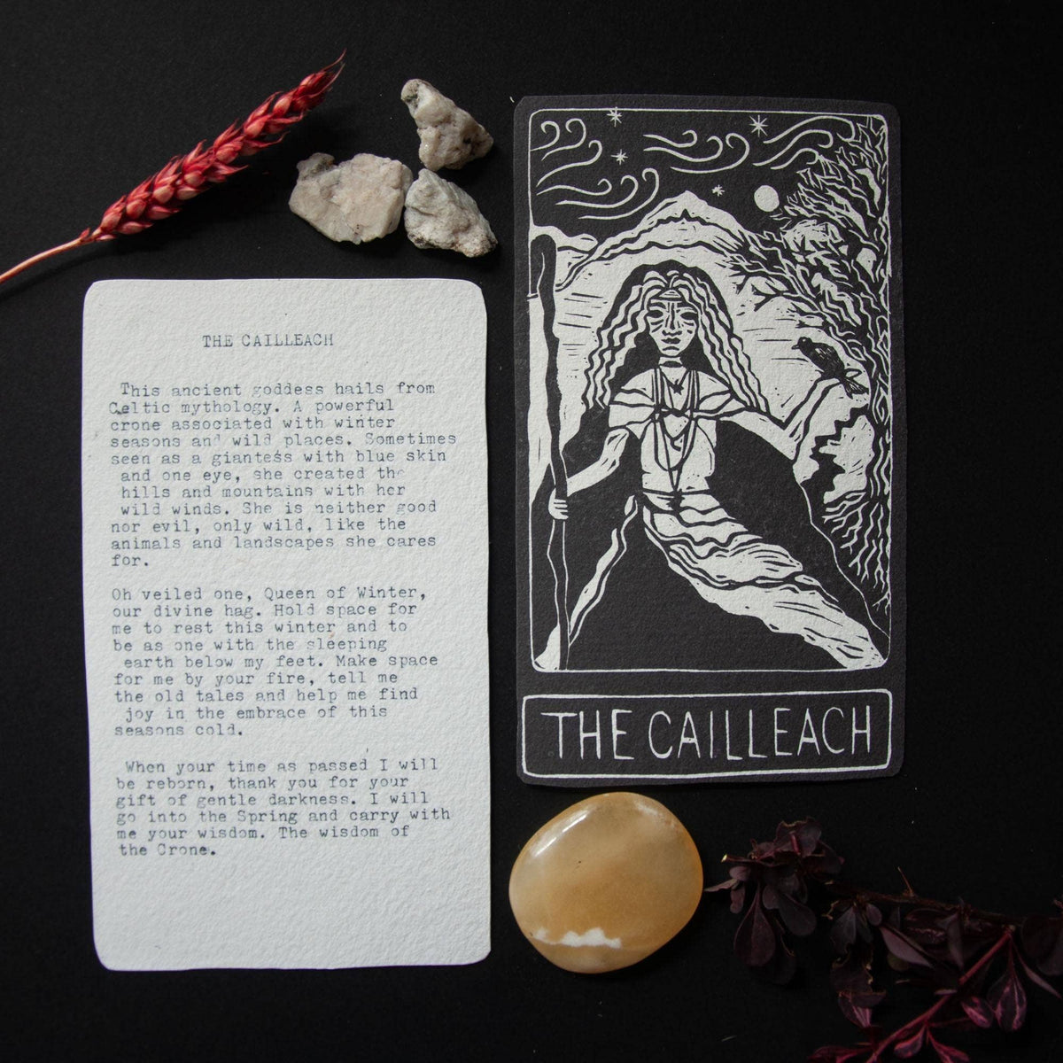 THE CAILLEACH ORACLE ALTAR CARD |  Linocut design