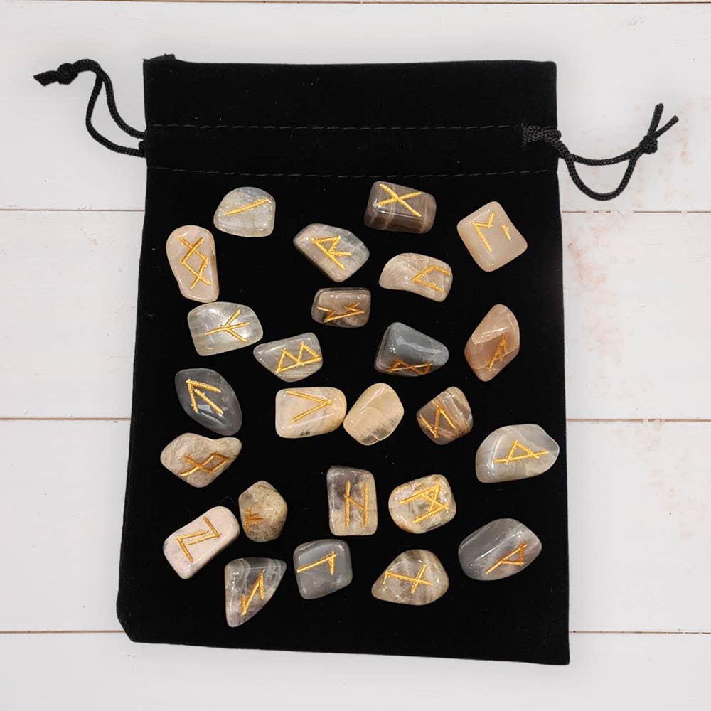 Elder Futhark Rune Set, Tumbled Stones 1-2cm, With Pouch
