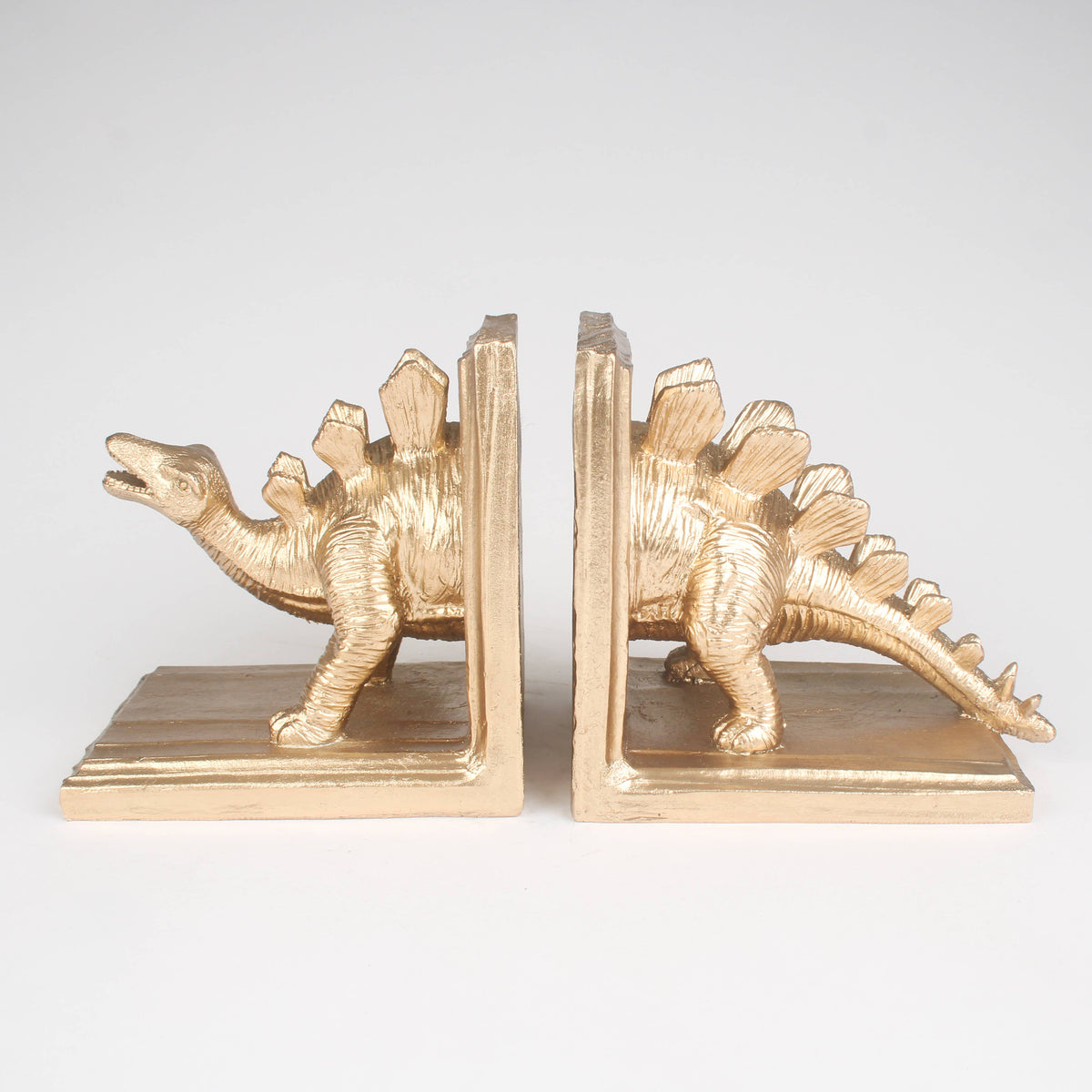 Antique Gold Stegosaurus Bookends - Prehistoric Luxe