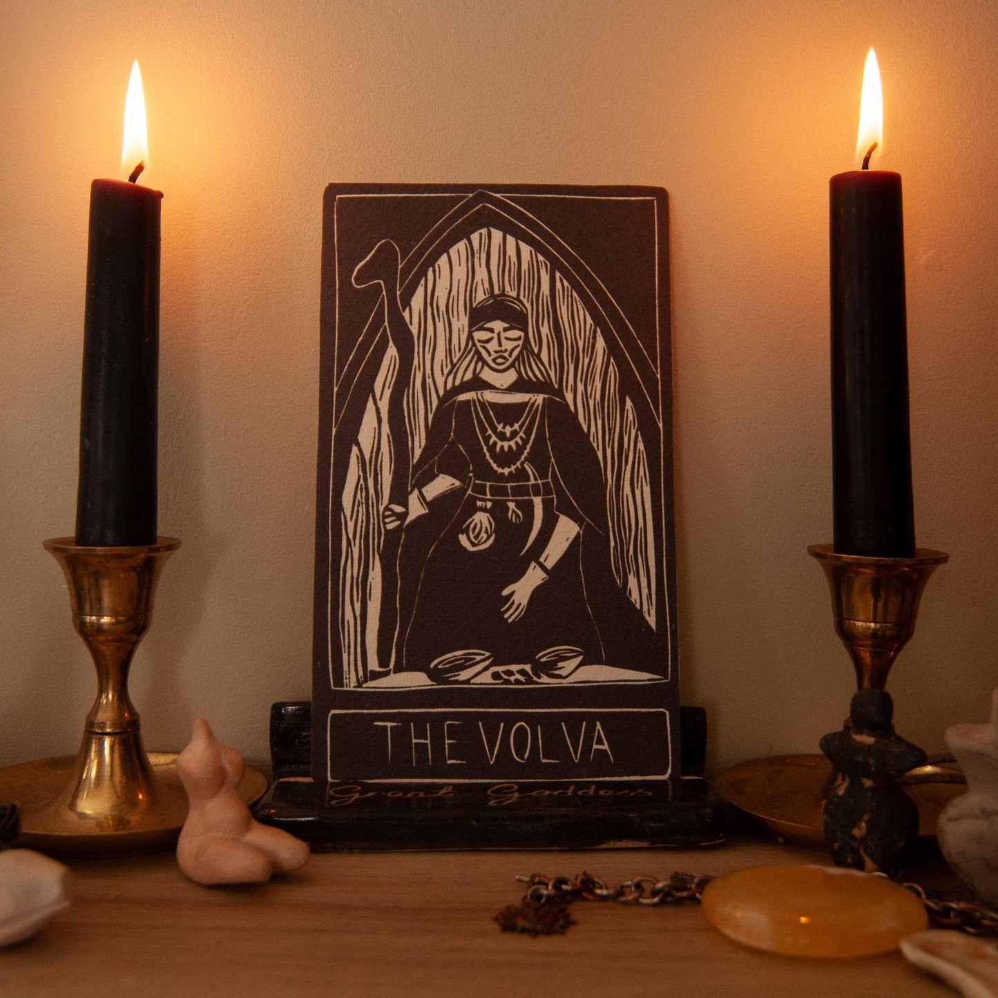 THE VOLVA | ORACLE ALTAR CARD | Linocut design