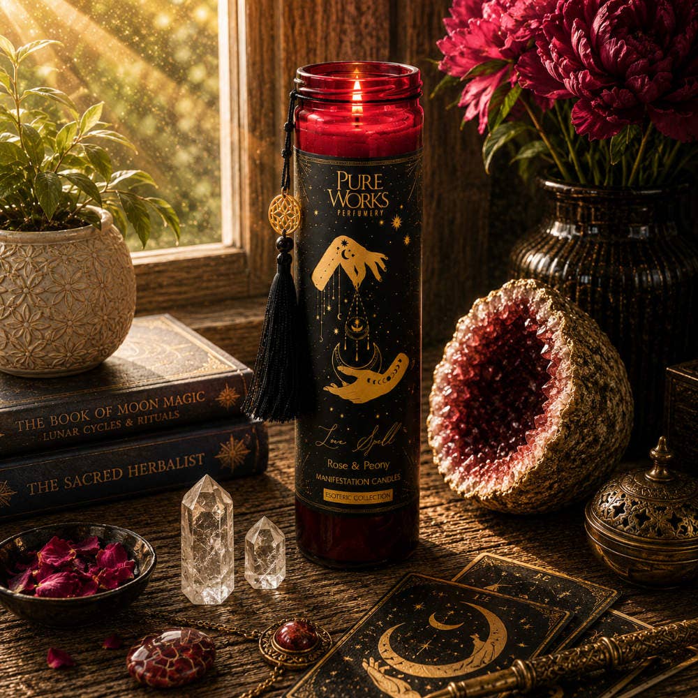 Candle in Glass Jar Esoteric Love Spell Rose and Peony