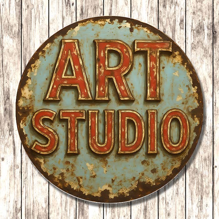 Vintage Art Studio Rustic Wall Metal Sign Circle