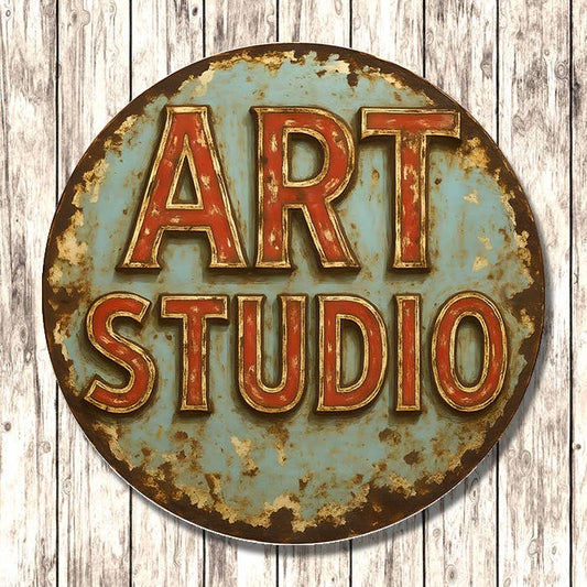Vintage Art Studio Rustic Wall Metal Sign Circle