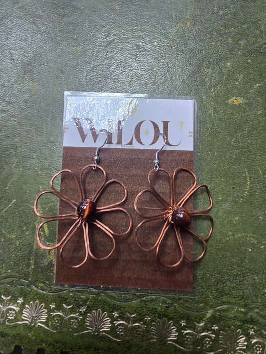 Copper Flaura Earrings - Tigers Eye - Wilou