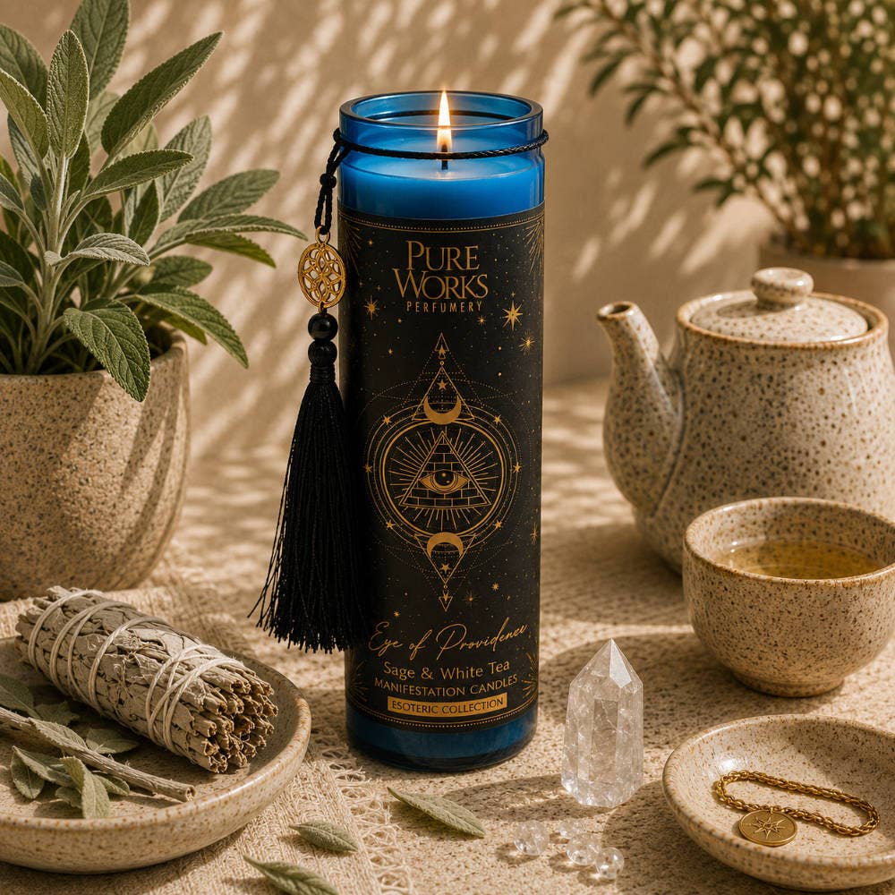 Candle Glass Jar Esoteric Eye of Providence Sage/White Tea
