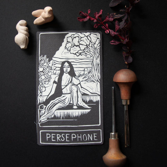 PERSEPHONE  ORACLE ALTAR CARD | Linocut design