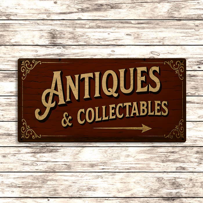Antiques & Collectables Metal Sign – Vintage-Inspired Wall
