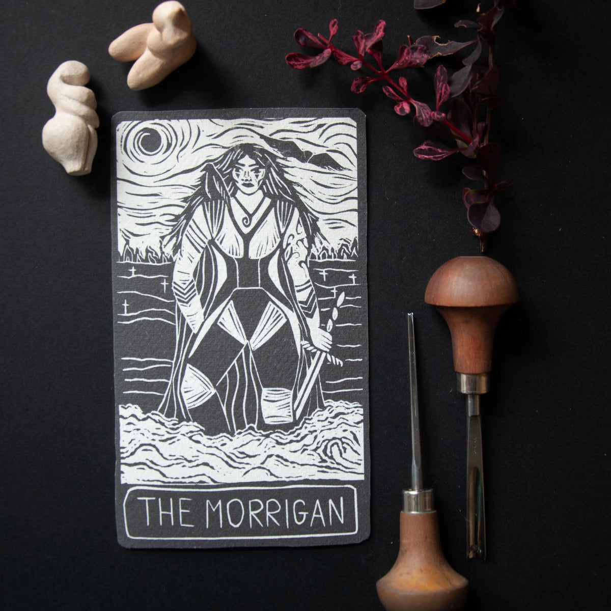 MORRIGAN  ORACLE ALTAR CARD | Linocut design