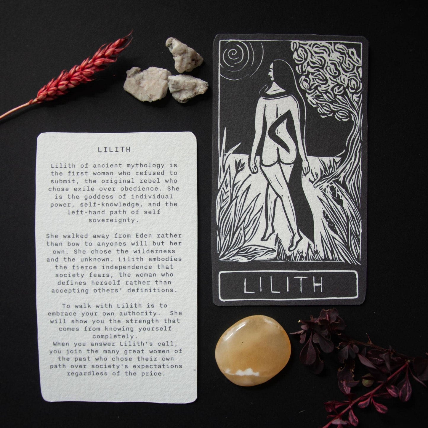 LILITH  ORACLE ALTAR CARD |  Linocut design