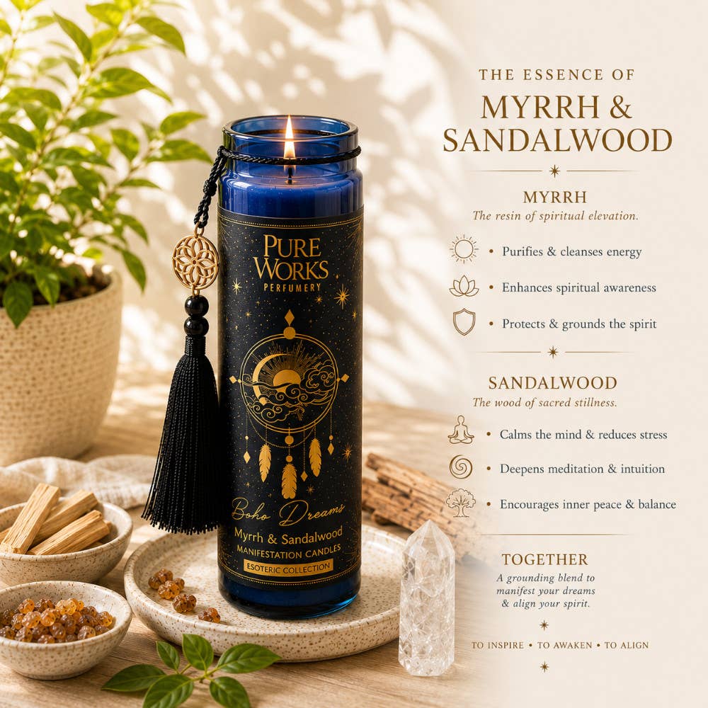 Candle in Glass Jar Esoteric Boho Dreams Myrrh + Sandalwood