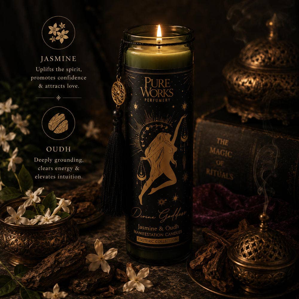 Candle in Glass Jar Esoteric Divine Goddess Jasmine and Oud