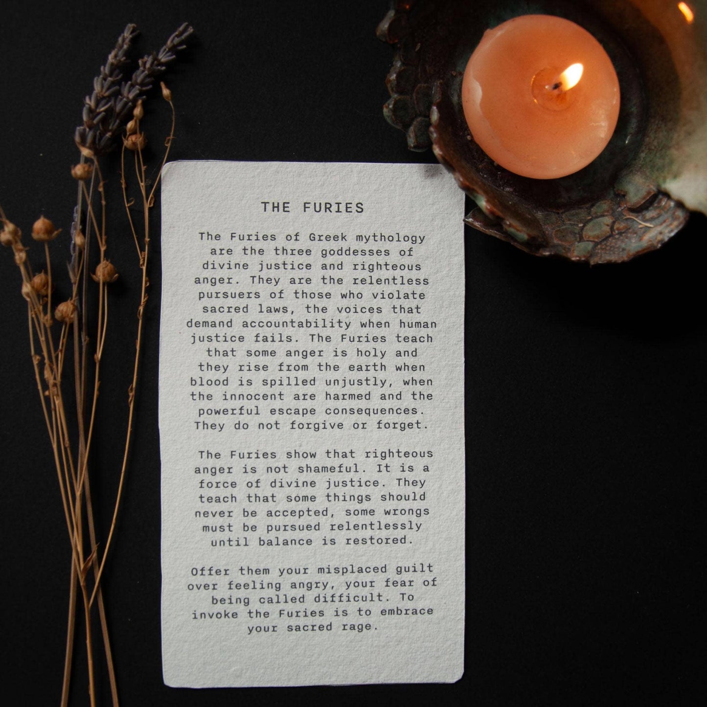 THE FURIES  ORACLE ALTAR  CARD | Linocut design
