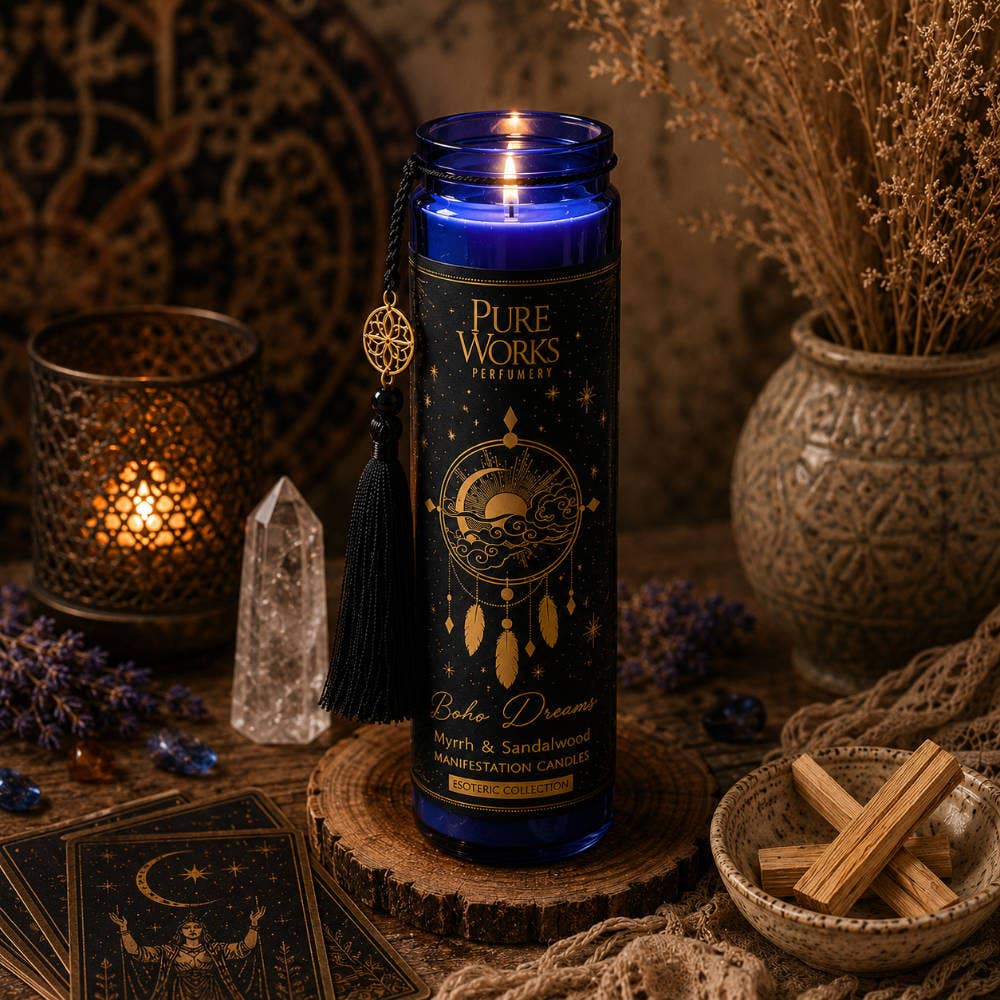Candle in Glass Jar Esoteric Boho Dreams Myrrh + Sandalwood