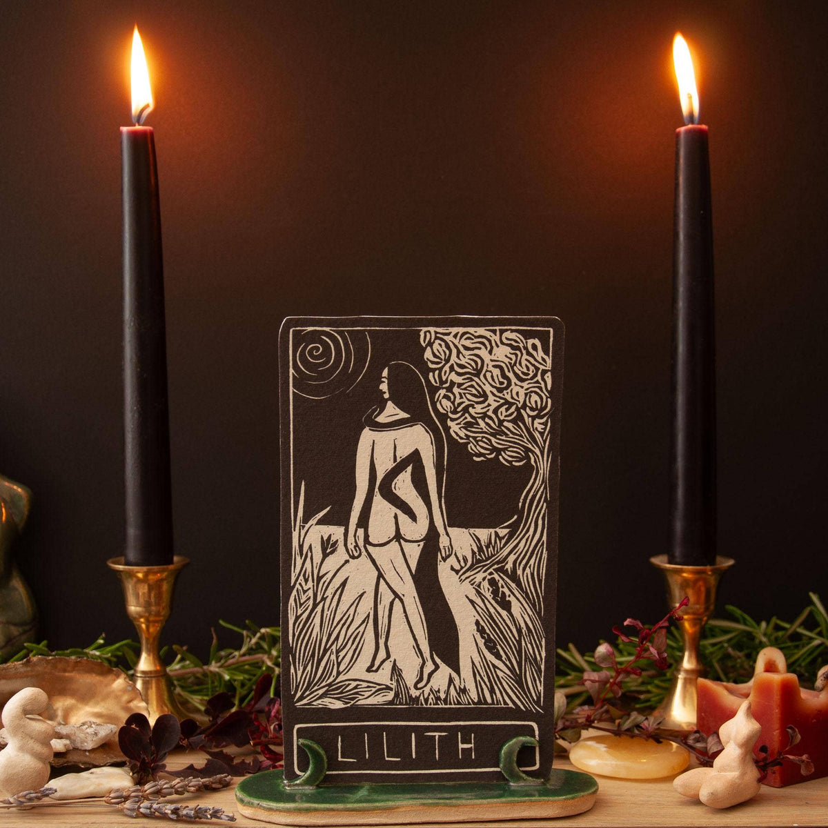 LILITH  ORACLE ALTAR CARD |  Linocut design