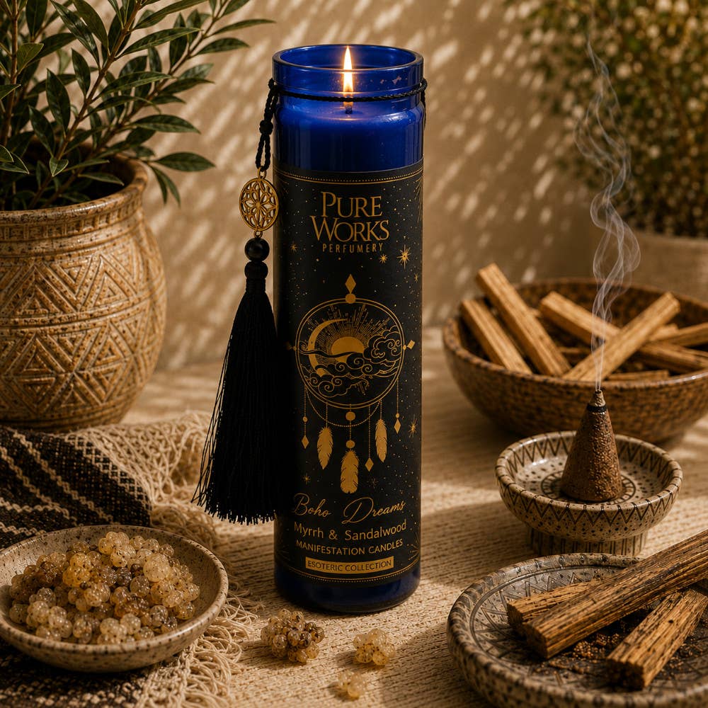 Candle in Glass Jar Esoteric Boho Dreams Myrrh + Sandalwood