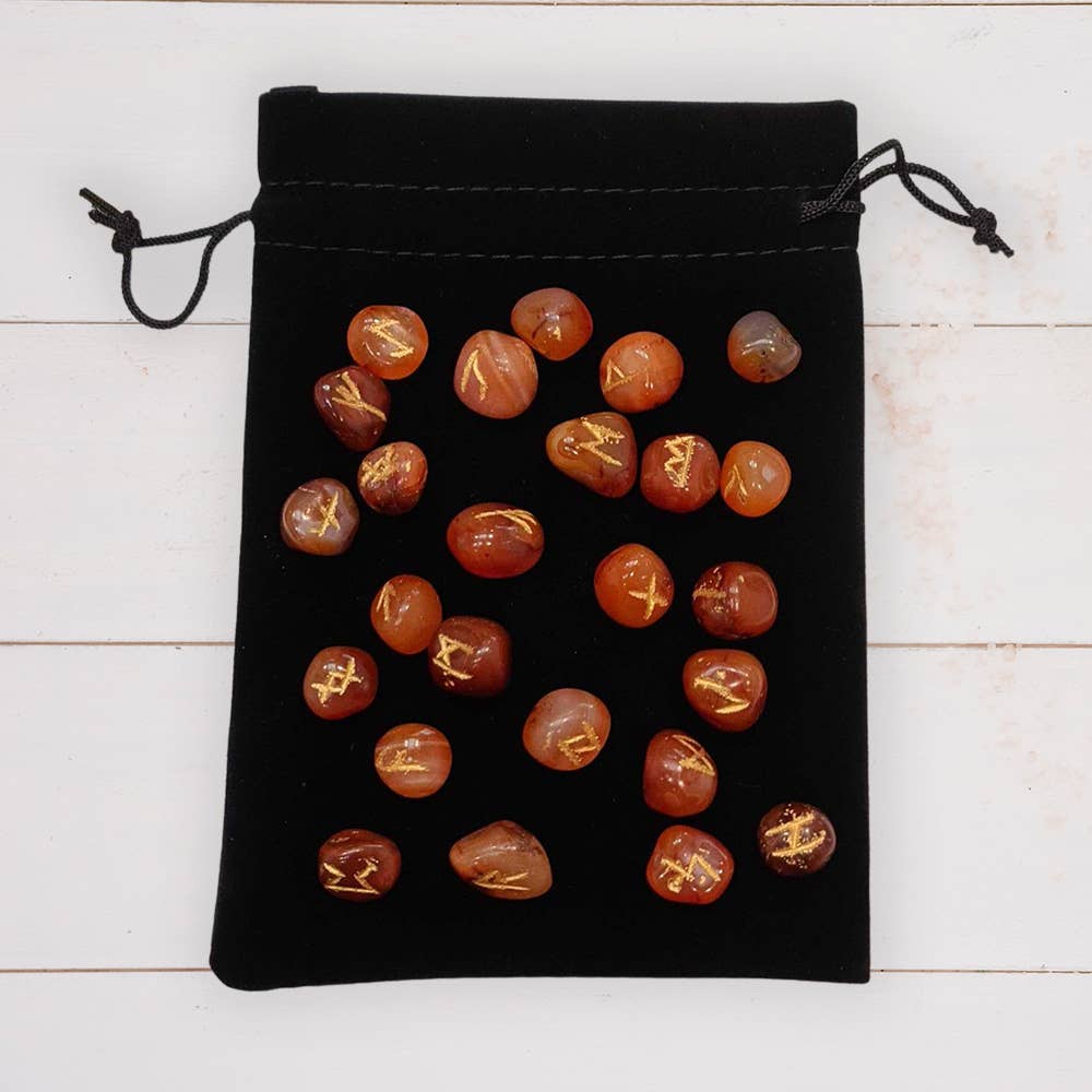 Elder Futhark Rune Set, Tumbled Stones 1-2cm, With Pouch