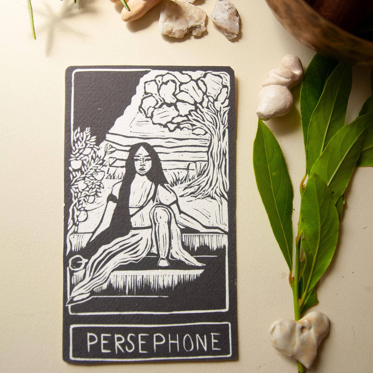 PERSEPHONE  ORACLE ALTAR CARD | Linocut design