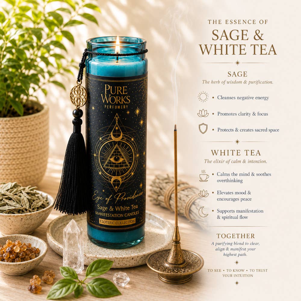 Candle Glass Jar Esoteric Eye of Providence Sage/White Tea