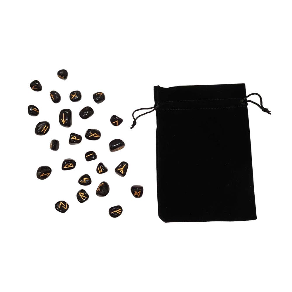 Elder Futhark Rune Set, Tumbled Stones 1-2cm, With Pouch