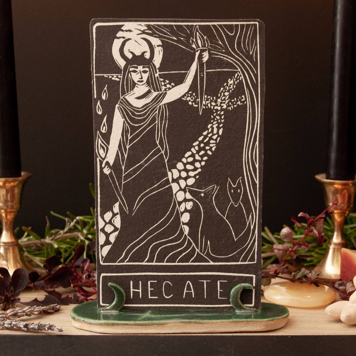 HECATE ORACLE ALTAR CARD | Linocut design.