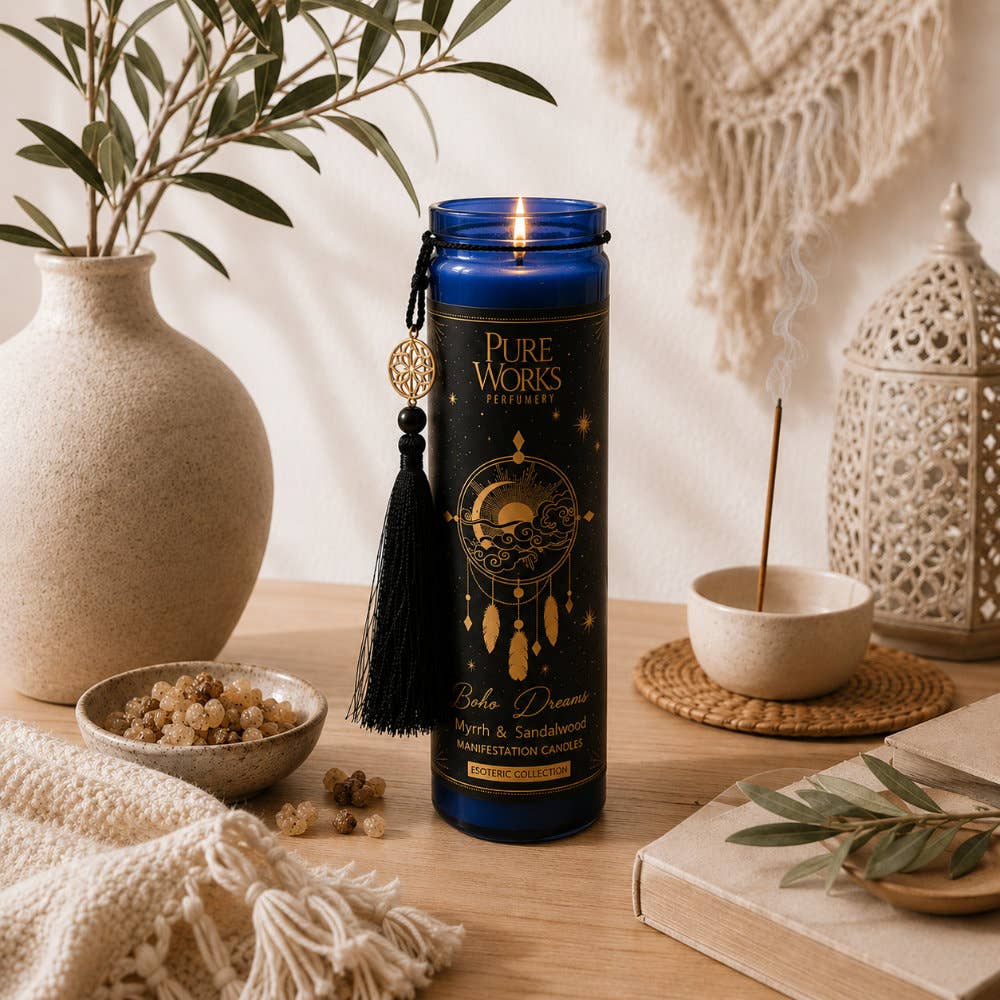 Candle in Glass Jar Esoteric Boho Dreams Myrrh + Sandalwood