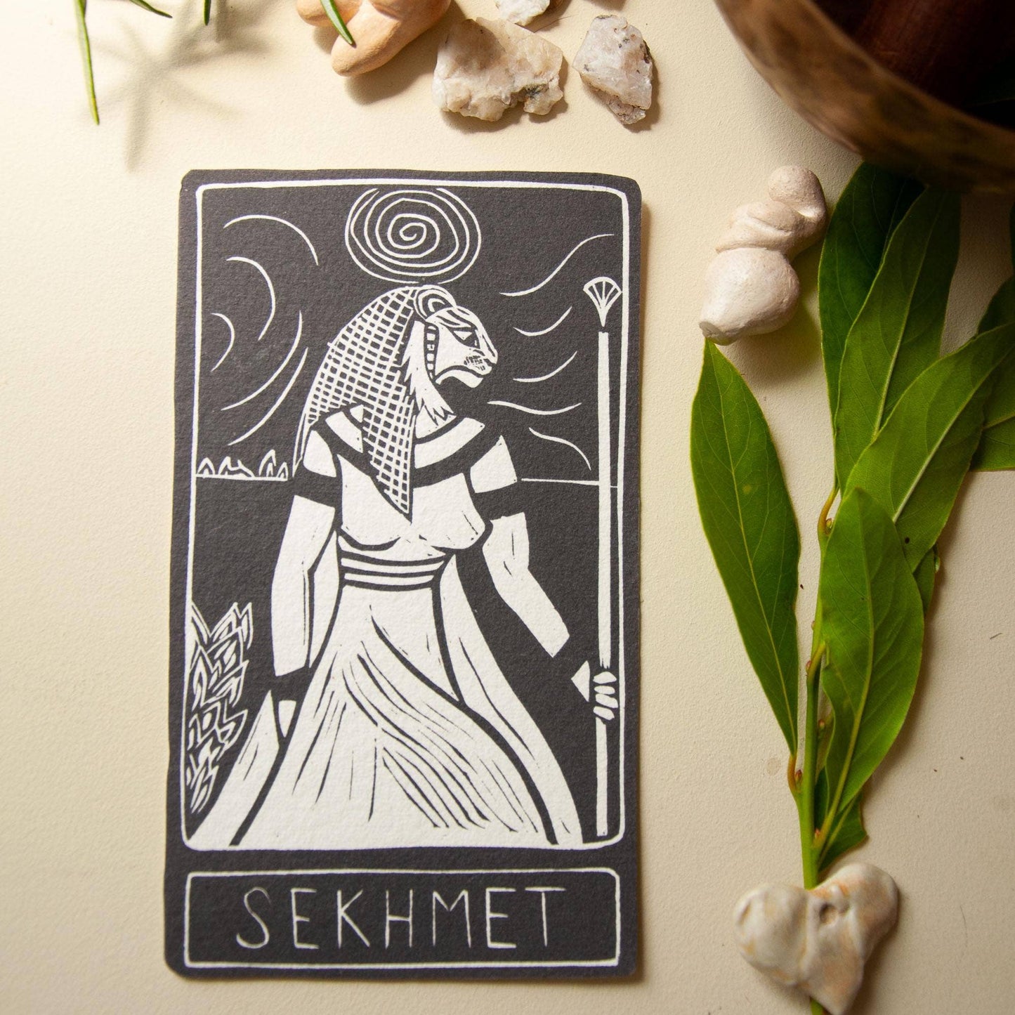SEKHMET  ORACLE ALTAR CARD |  Linocut design