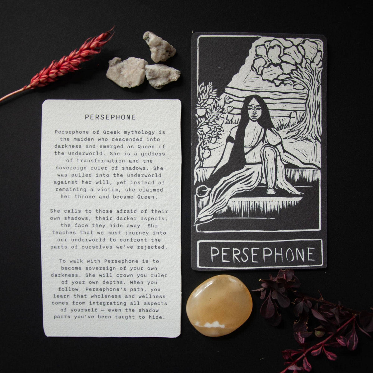 PERSEPHONE  ORACLE ALTAR CARD | Linocut design