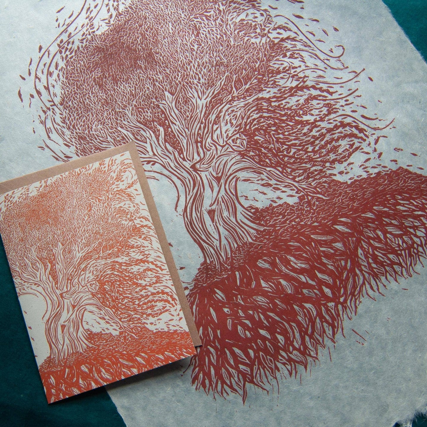 AUTUMN DRYAD | Greeting card | Linocut Design.