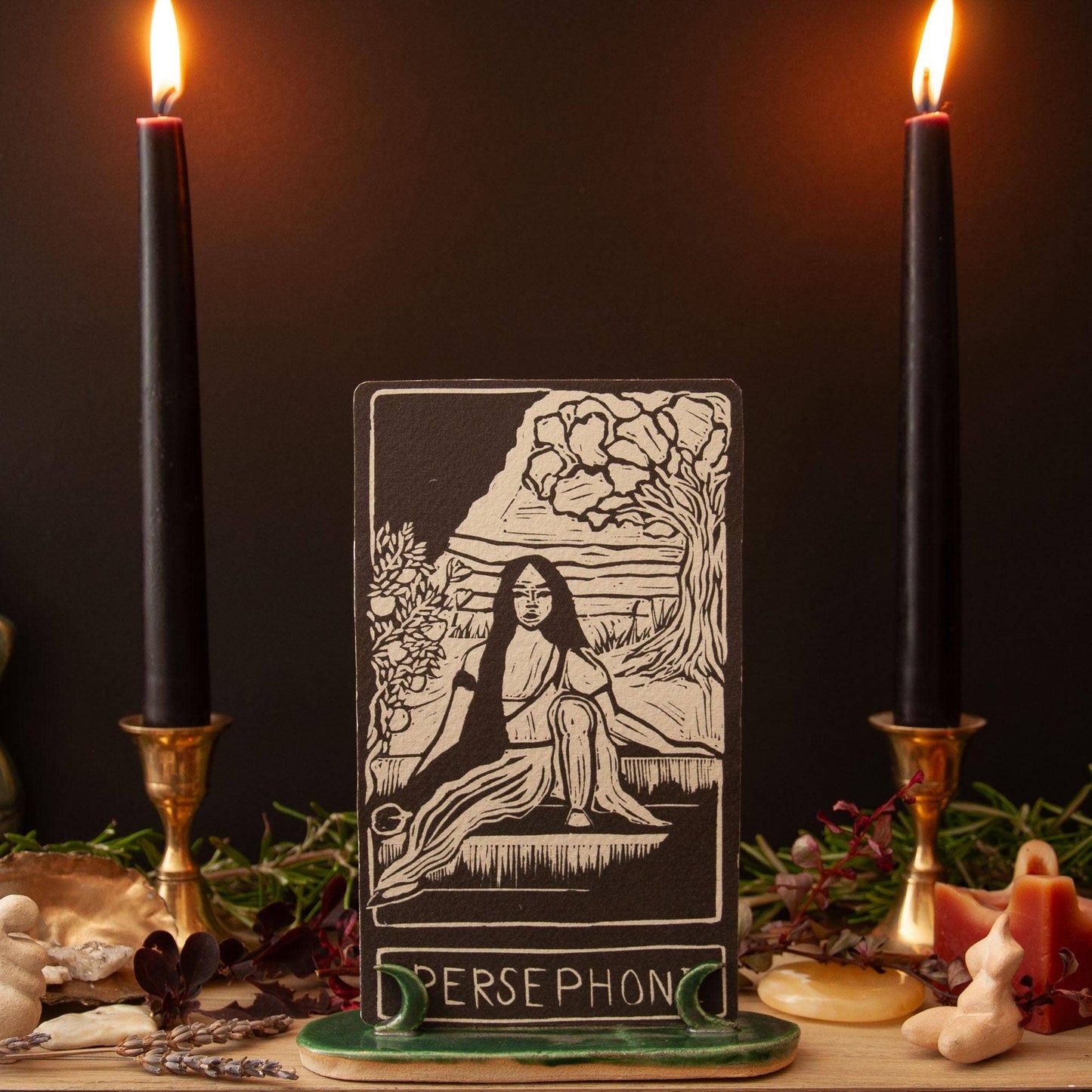 PERSEPHONE  ORACLE ALTAR CARD | Linocut design