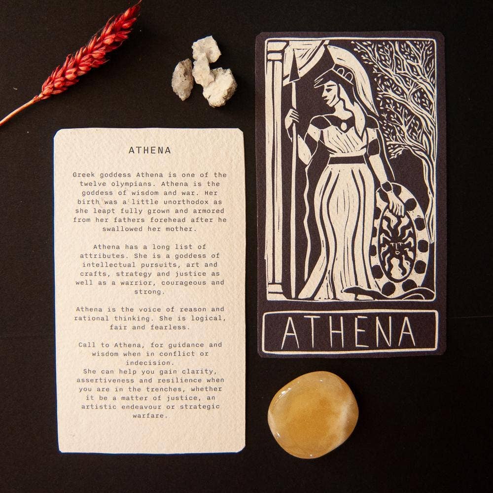 ATHENA ORACLE ALTAR CARD | Original Linocut Design