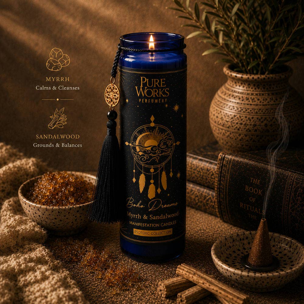 Candle in Glass Jar Esoteric Boho Dreams Myrrh + Sandalwood