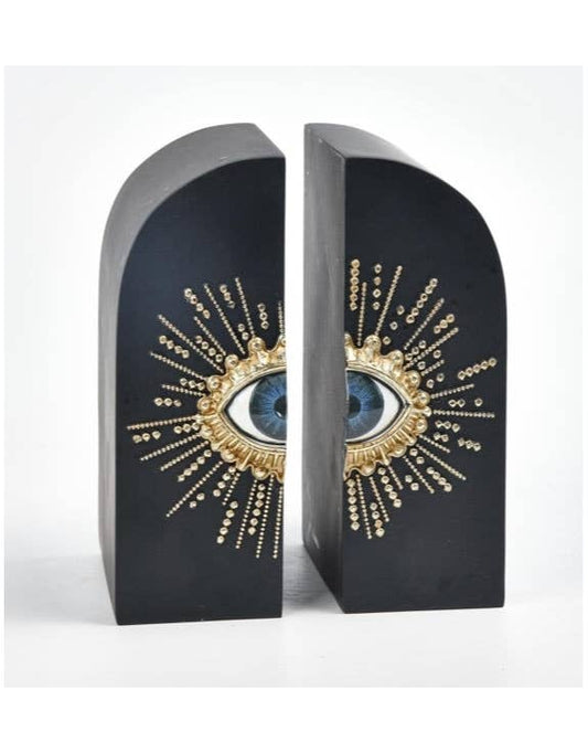 Pair Of Embossed "Sunburst Eye" Bookends