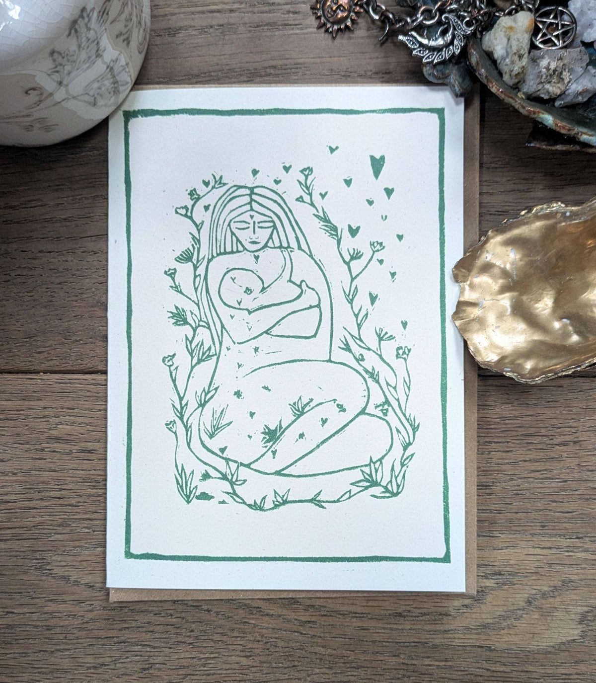 MOTHER AND BABY | Greeting card | Linocut design