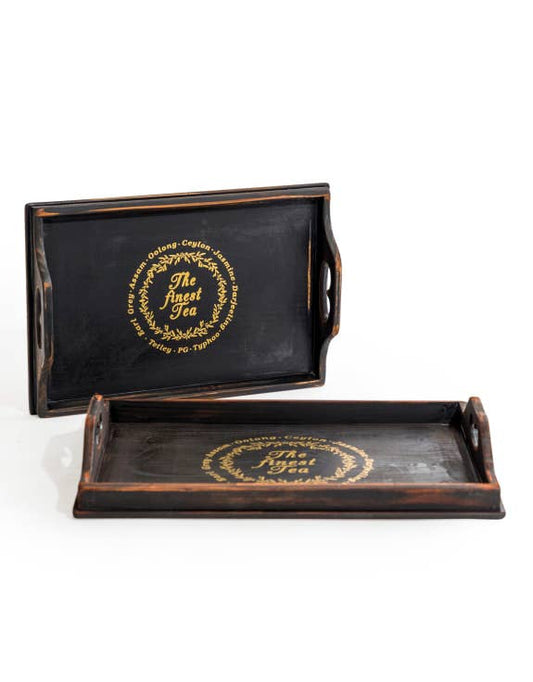 Small Antique Black Wooden 'Finest Tea' Trays