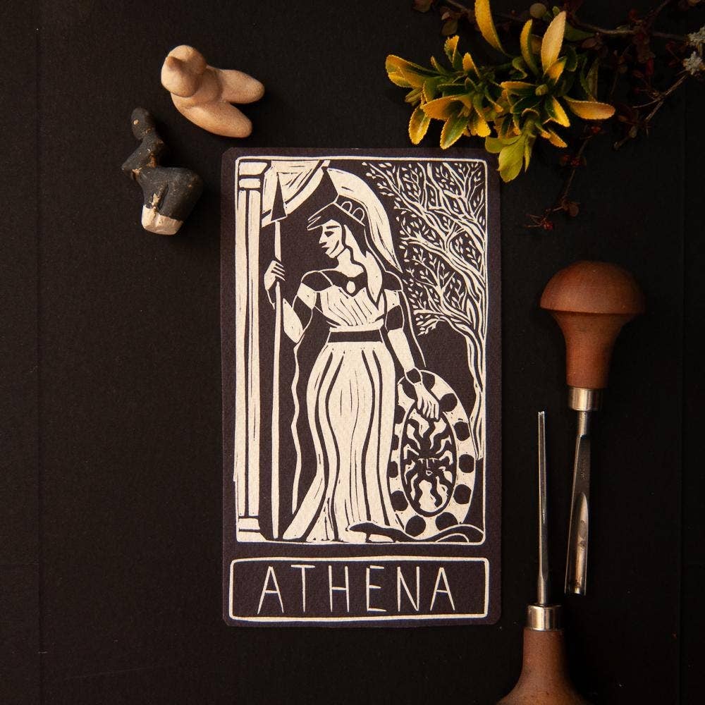 ATHENA ORACLE ALTAR CARD | Original Linocut Design